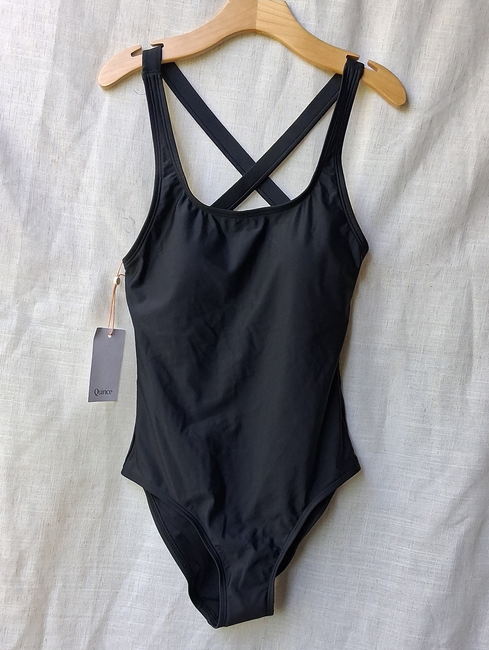 Quince Italian Cross-Back Black One-Piece Swimsuit with Crossback Straps XS